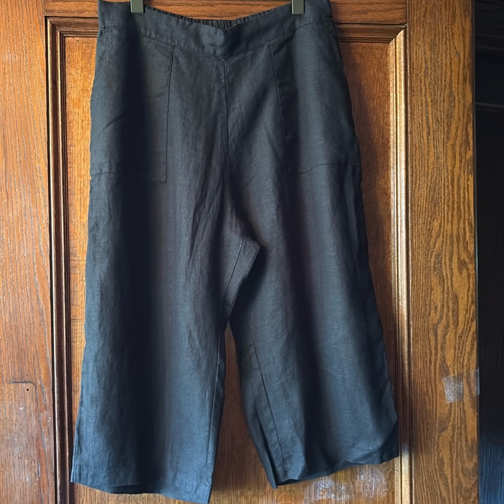 FLAX black Linen wide leg flood Pants